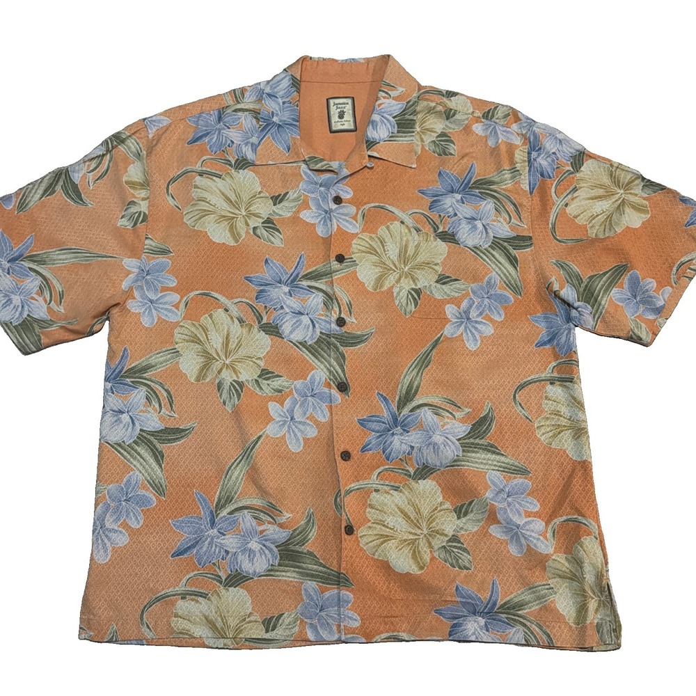 Jamaica Jaxx Men's XL 100% Silk Hawaiian Short Sleeve Button Up Shirt